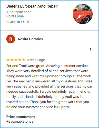 Review of Dieter's European Auto Repair By Rosita Corrales